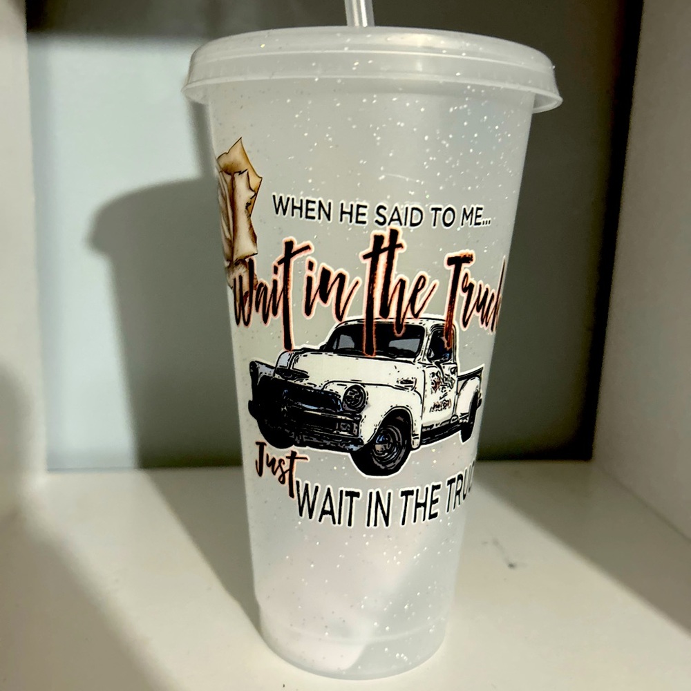 24 oz NEW Handmade White Cup Wait In The Truck